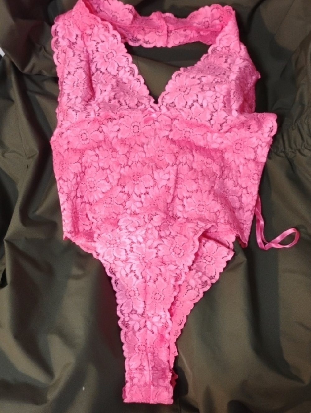 Victoria's Secret Hot Pink Floral Lace Halter Teddy
